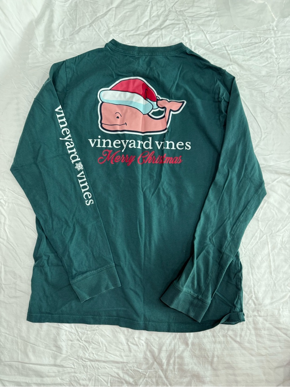 Vineyard Vines Forest Green Long-Sleeve Tee with Red & Pink Whale
